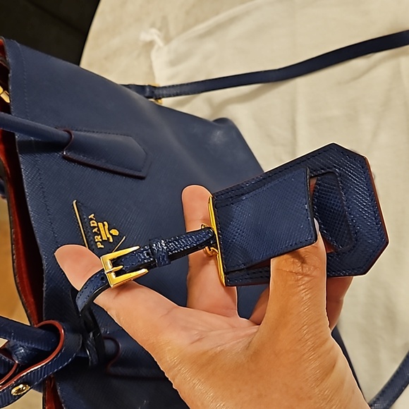 Prada Medium Saffiano Leather Double Bag Blue/Red - Picture 4 of 11